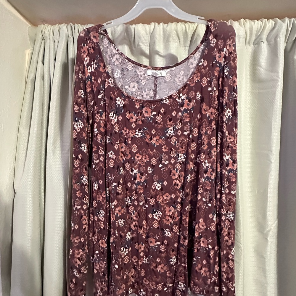 Maurices Pink and Brown Floral Blouse